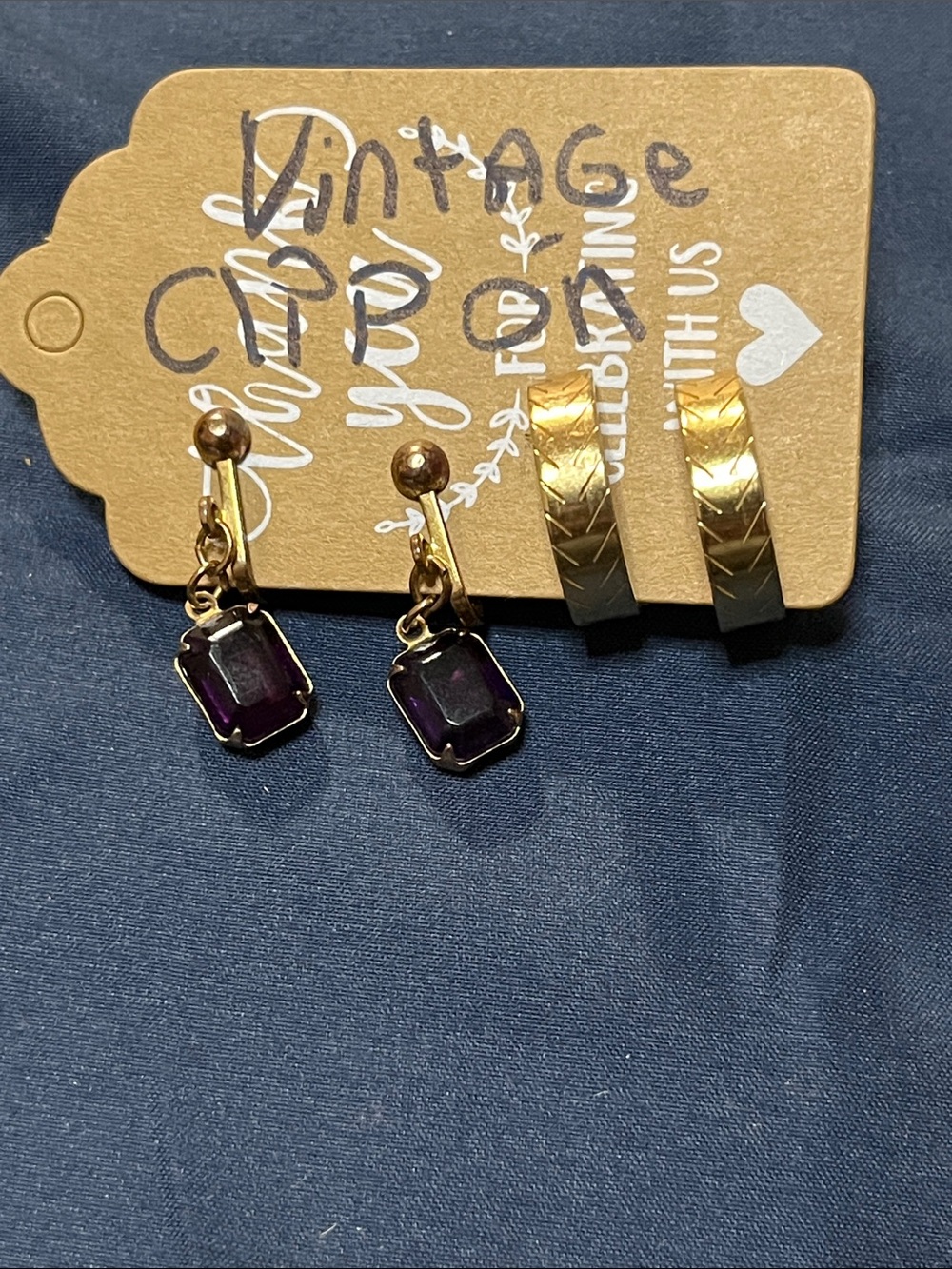 Vintage Gold and Purple Drop Earrings